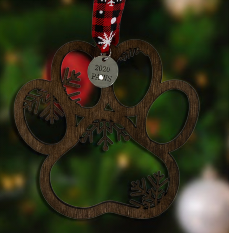 Personalized Pet Paw Ornament -  Cat / Dog